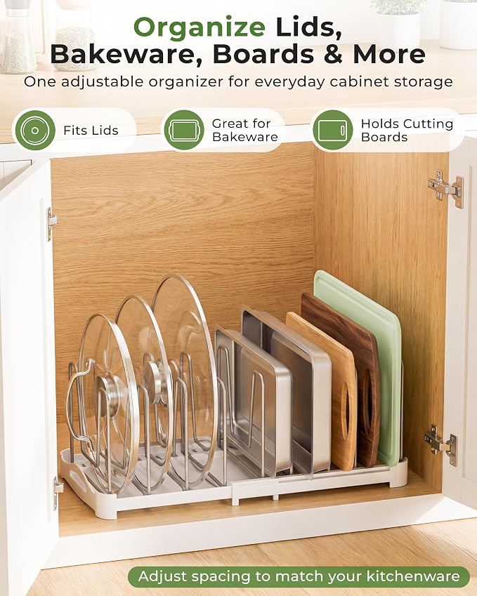 EVERIE Adjustable Bakeware Organizer Pot Lid Holder Rack - Image 2