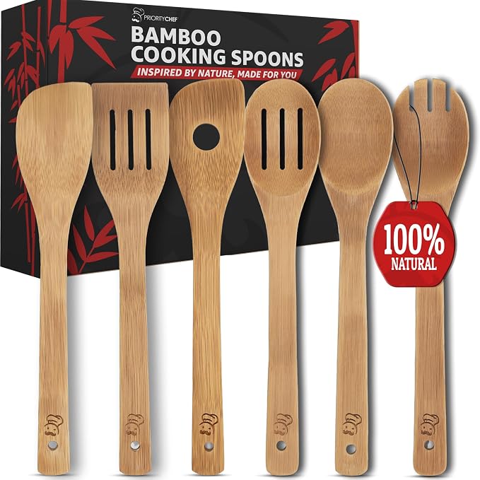 PriorityChef Wooden Spoons for Cooking, Non-Toxic Wooden Utensil Set by PriorityChef