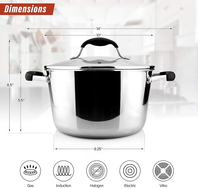 AVACRAFT 18/10 Tri-Ply Stainless Steel 5 Quart Dutch Oven Pot - Image 2