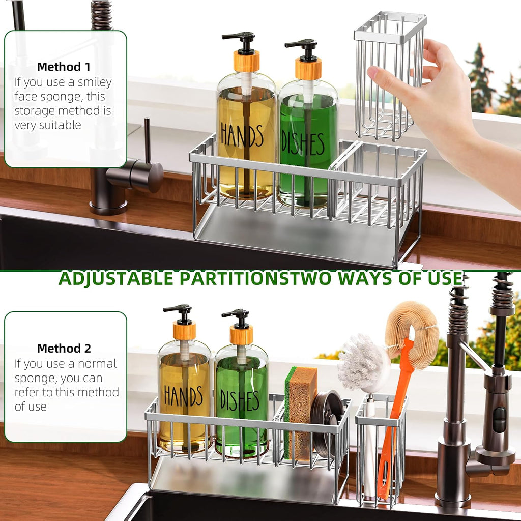 Kitchen Dish Soap Dispenser Set with 2 Pack 16.9oz Amber Glass Bottle
