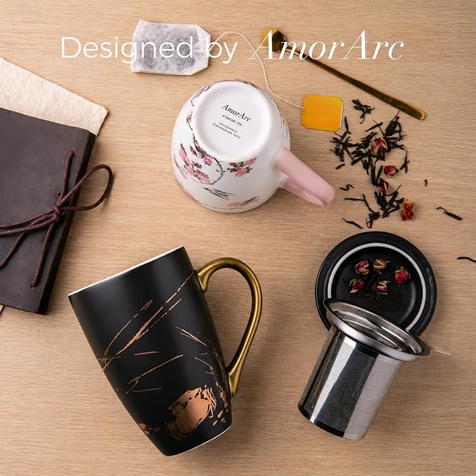 AmorArc Ceramic Tea Cup with Infuser and Lid, 17 Oz, Ceramic Cup with Handle - Image 3