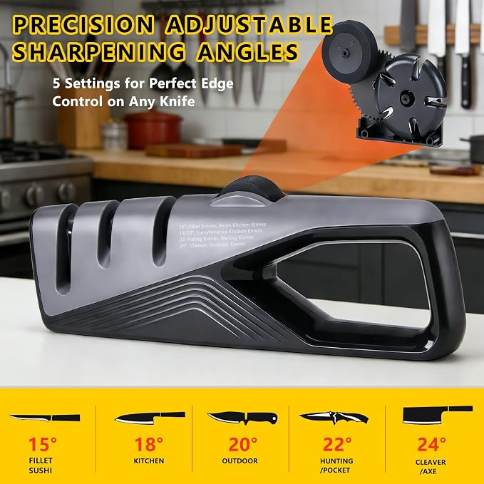 Knife Sharpener, 5 Adjustable Angle, 3 in 1 Professional Chef's Kitchen Knife - Image 3