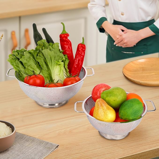 2PCS Colander for Kitchen, 3QT and 5QT, Stainless Steel Colander Strainer - Image 6