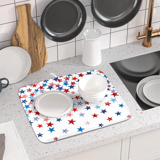 4th of July Dish Drying Mat for Kitchen Counter Patriotic Holiday Microfiber - Image 6