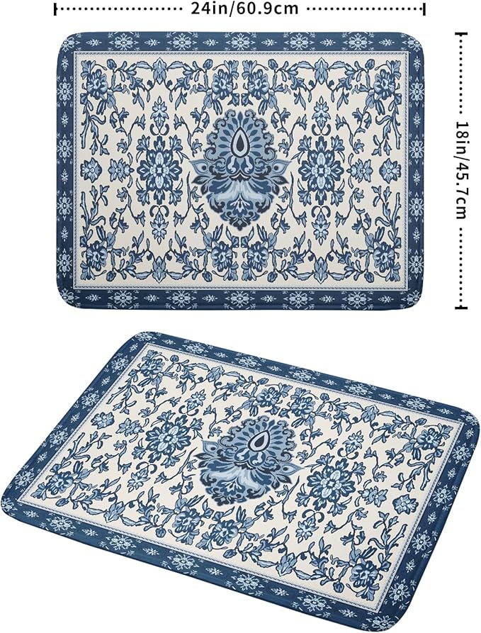 Boho Floral Blue Dish Drying Mat - Image 2