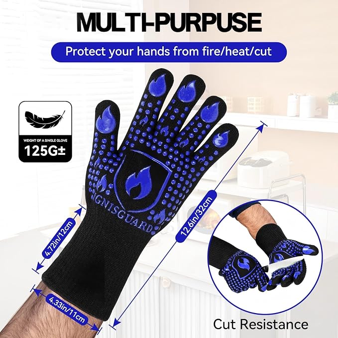 BBQ & Grill Gloves, Oven Gloves, 1472°F Silicone Oven Mitts Heat Resistant - Image 4