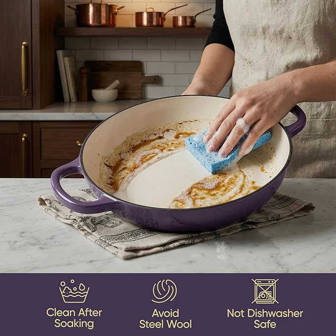 Vintage Style 3 Quart Enameled Cast Iron Braiser, Non Stick Enameled Cast Iron - Image 6