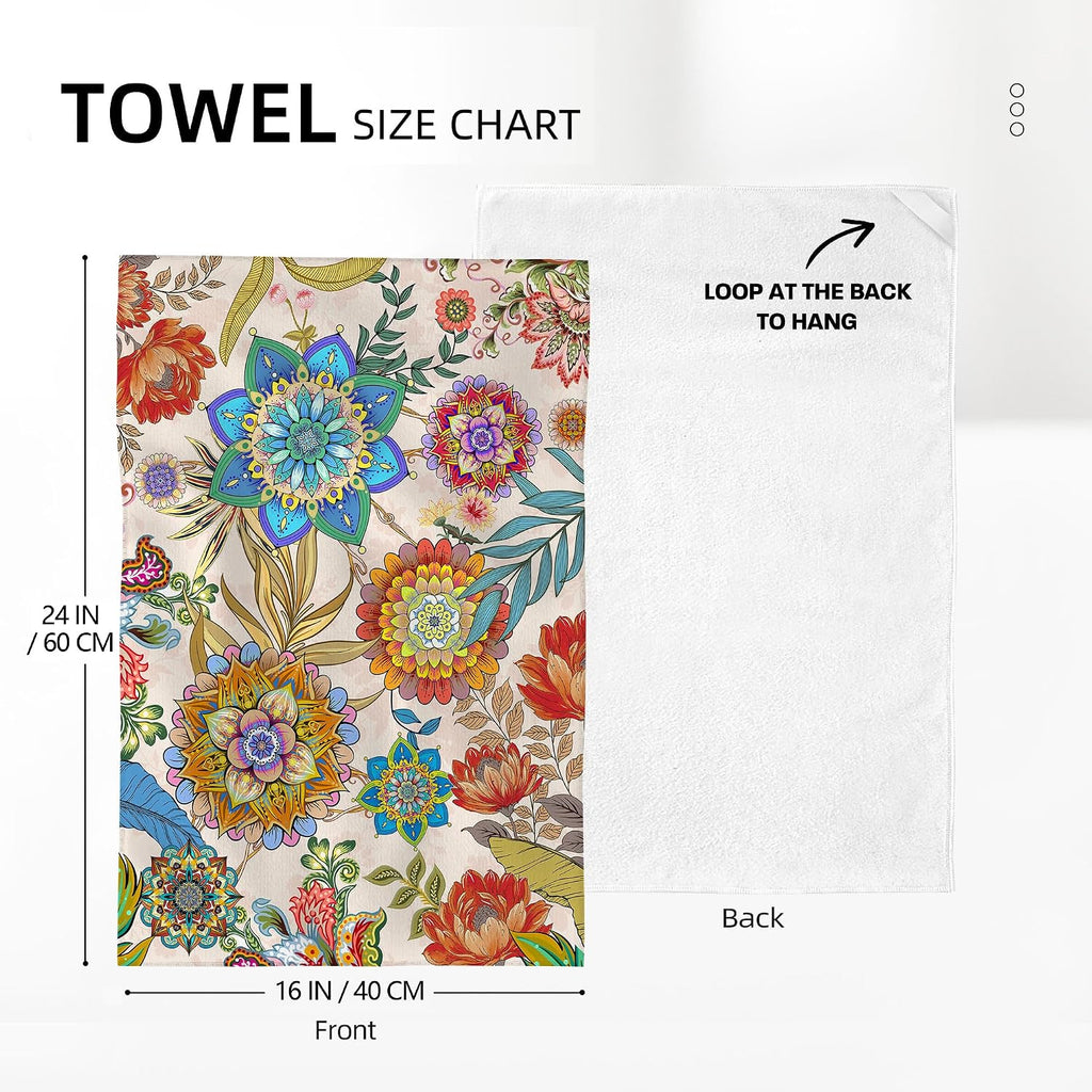 Bohemian Floral Kitchen Towels Decorative Set of 2 Boho Dish Towels