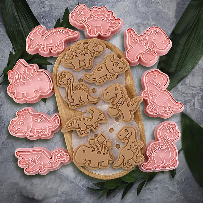 Dinosaur Cookie Cutters With Plunger Stampers Set, 8 Piece 3D Dinosaur - Image 2