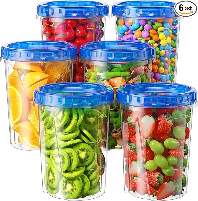 BiuLeon 6 Pack-34oz Freezer Storage Containers, Plastic Food Storage Containers by Unknown