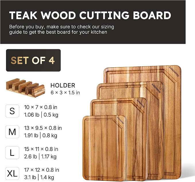4 Pack Teak Wood Cutting Board Set - Image 2
