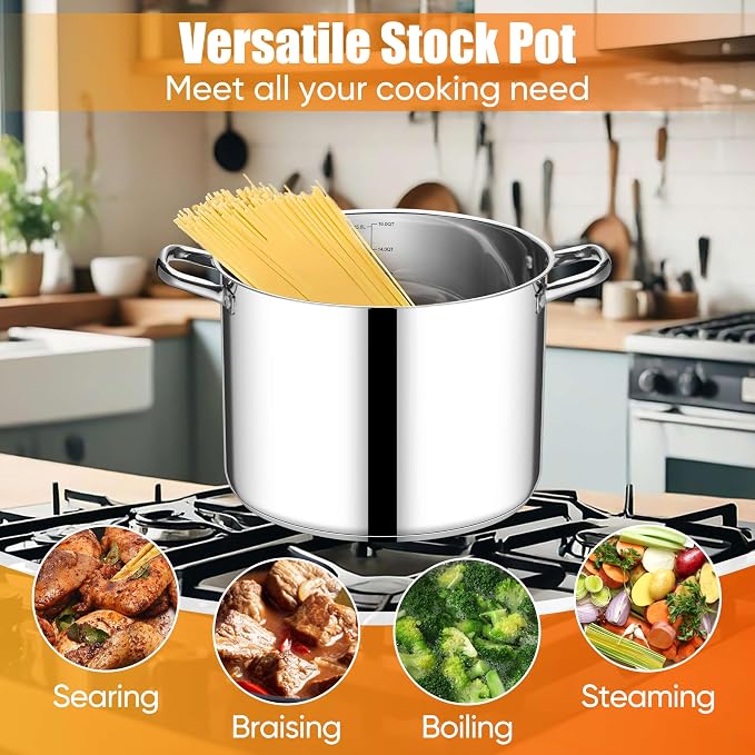 E-far 16 Quart Stainless Steel Stock Pot, Large Heavy Duty Induction Stockpot - Image 4