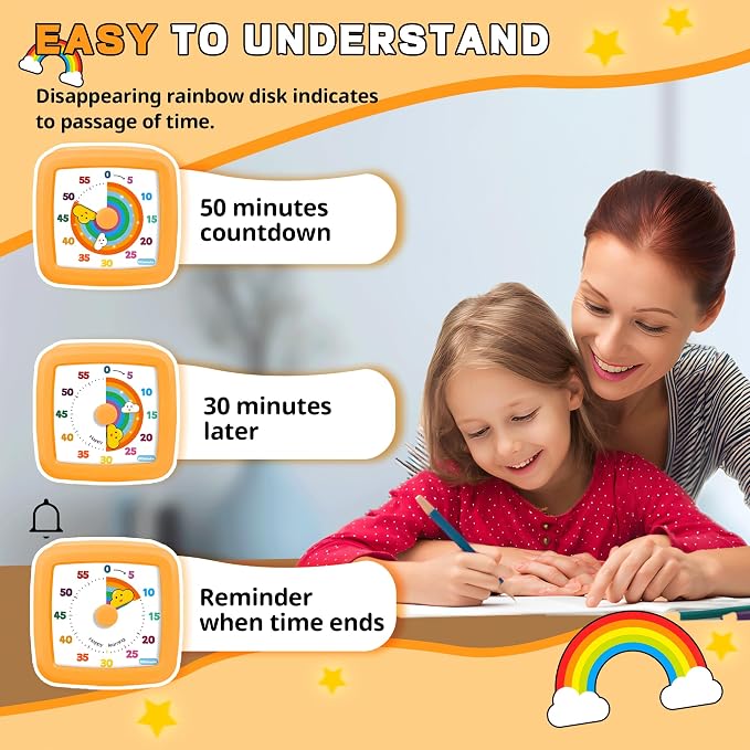 Visual Timer for Kids 60 Minute, Rainbow Countdown Clock - Image 5