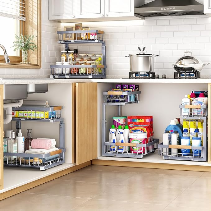 PXRACK Under Sink Organizer, Adjustable Height, 2 Tier Pull Out Under Cabinet - Image 8