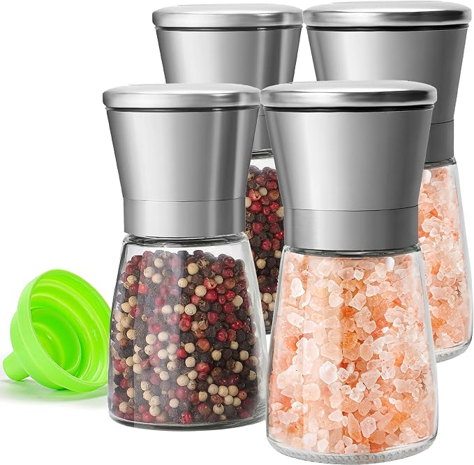 Premium Stainless Steel Salt and Pepper Grinder Set of 4 by MJINGMEI