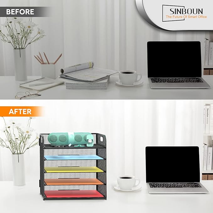 2 Pack Letter Tray 5-Tier Desk Organizer File Paper Holder - Image 4