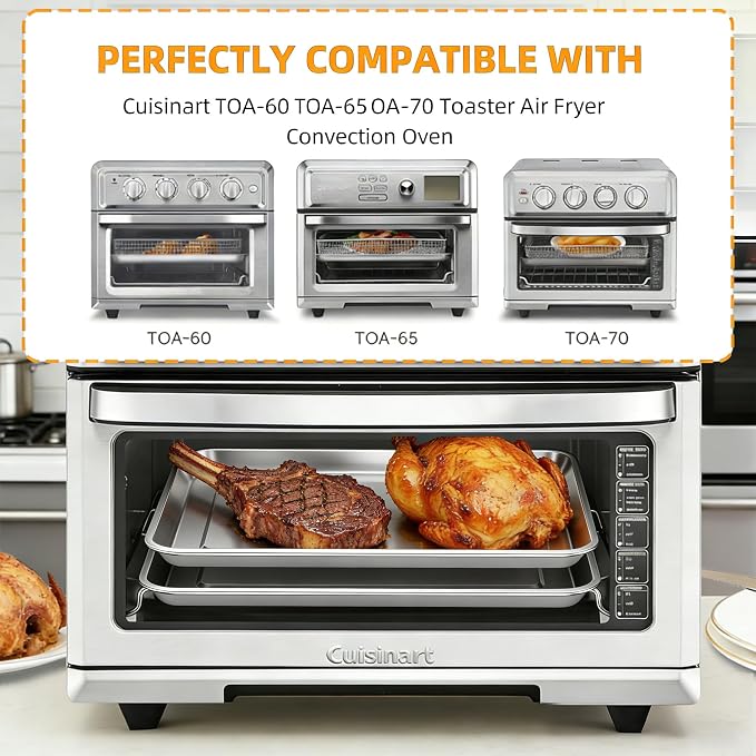 Baking Pan Stainless Steel Set of 2, 12.4"x11" Air Fryer Pan Replacement Tray - Image 3
