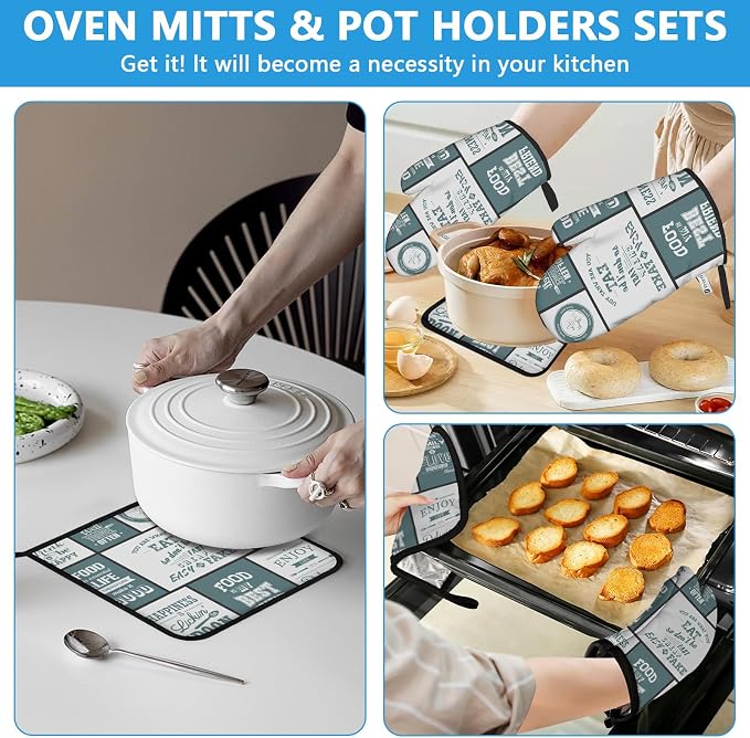 Vintage Farmhouse Food Pattern Oven Mitts and Pot Holders Sets Heat Resistant - Image 6