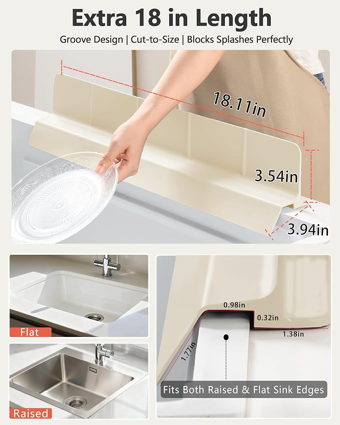 Kitchen Sink Splash Guard 18" 23" 30" Self-Draining Silicone Water Guard - Image 4