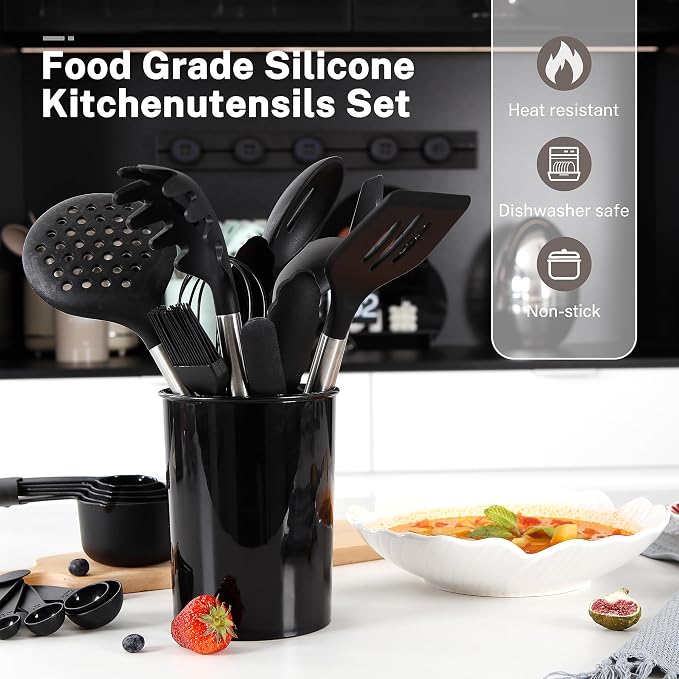 QMVESS Silicone Cooking Utensils Set, 446°F Heat Resistant Spatula, Spoons Set - Image 7