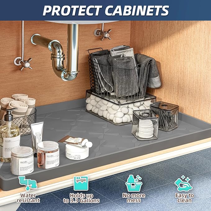 SIKADEER 22" x 22" Under Sink Mat Waterproof, Silicone Mat Kitchen Drawer Shelf - Image 3