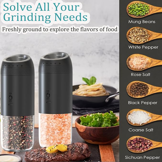Gravity Electric Salt and Pepper Grinder Set, Automatic Salt Pepper Mill Grinder - Image 7