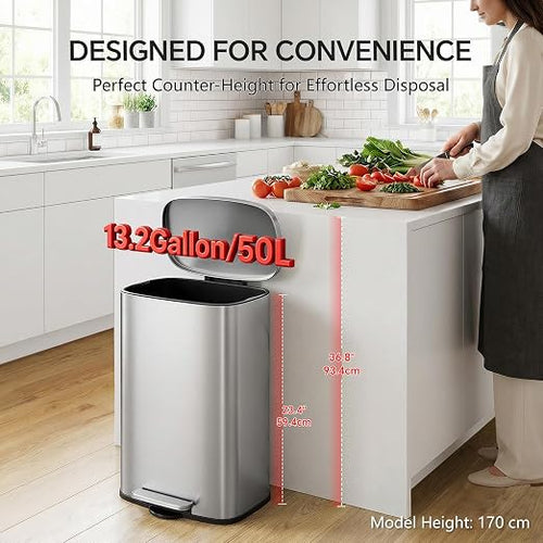 13 Gallon Trash Can and 1.6 Gallon Kitchen Trash Can Combo Set, Stainless Steel - Image 2