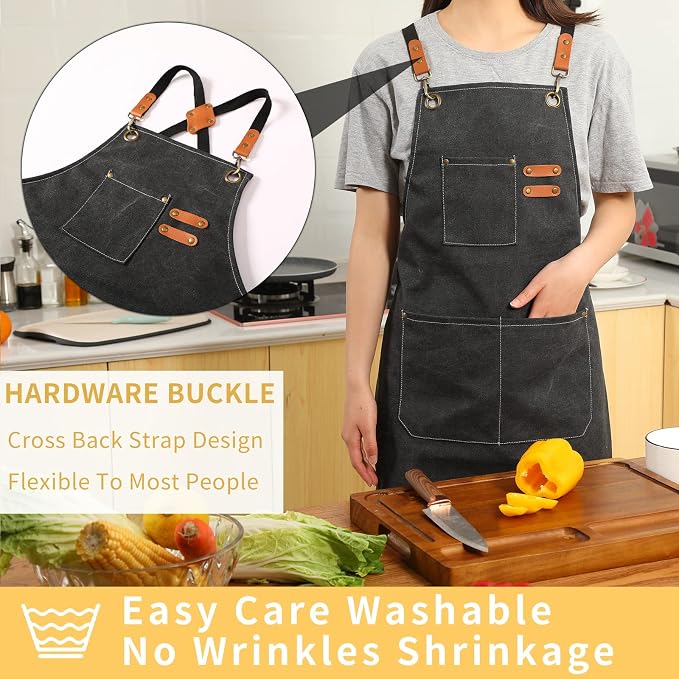 Tosewever Canvas Cross Back Chef Cotton Aprons - Image 3