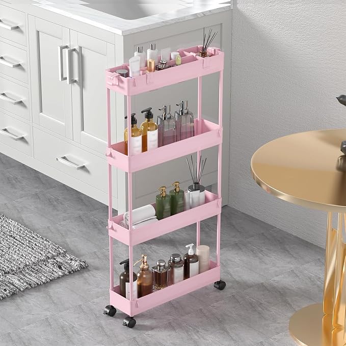 SPACELEAD 2-piece Set Slim Storage Cart 3 Tier, Bathroom Organizer Rolling - Image 4