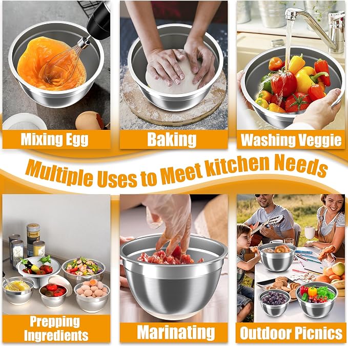 Mixing Bowls with Airtight Lids Set, 4 Stainless Steel Bowls Nesting Bowls & - Image 5