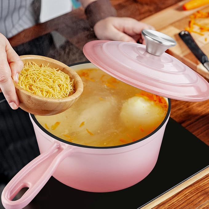 1 Quart Sauce Pan with Lid, Leonyo Small Cooking Pots, Enameled Cast Iron - Image 7
