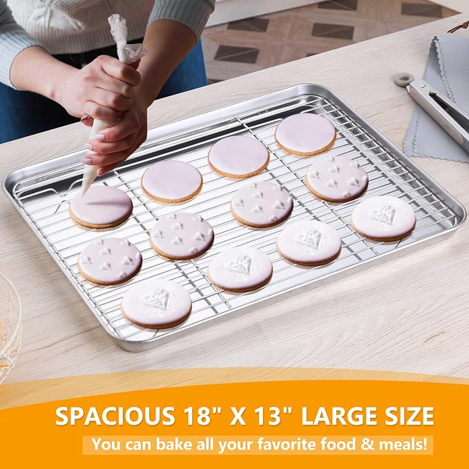 Homikit Baking Half Sheet with Rack, Metal Bacon Tray with Wire Cooling Rack - Image 4