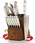 White Knife Set with Block – 14-Piece Forged Stainless Steel Knives with Triple by STYLEDSETTINGS