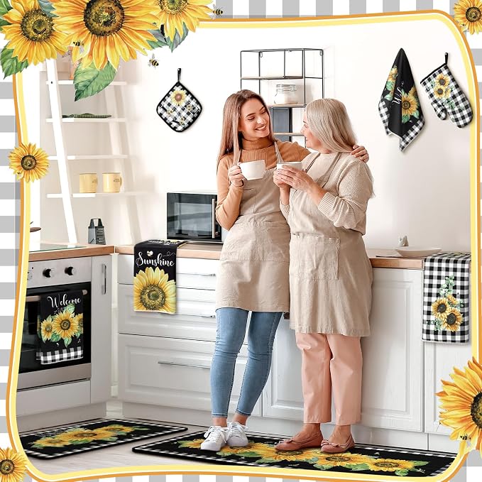 Fourluoo 10 Pcs Sunflower Kitchen Decor 4 White and Black Buffalo Plaid Kitchen - Image 2