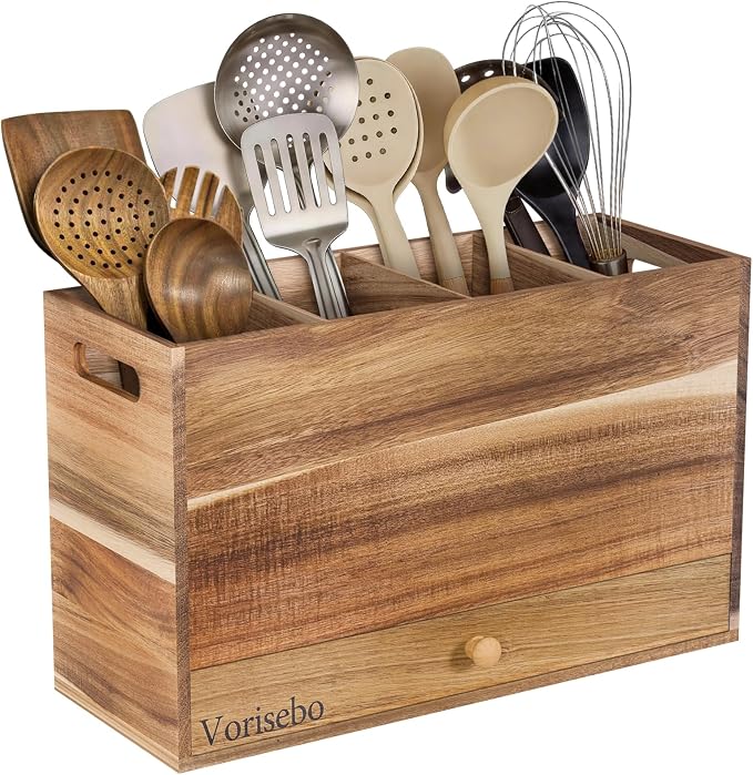 Acacia Wood Kitchen Utensil Holder - Image 7