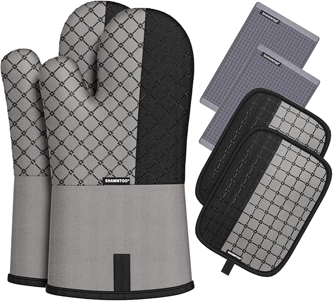 Oven Mitts and Pot Holders Sets 6pcs, Kitchen Oven Glove, High Heat Resistant by OvenMitts