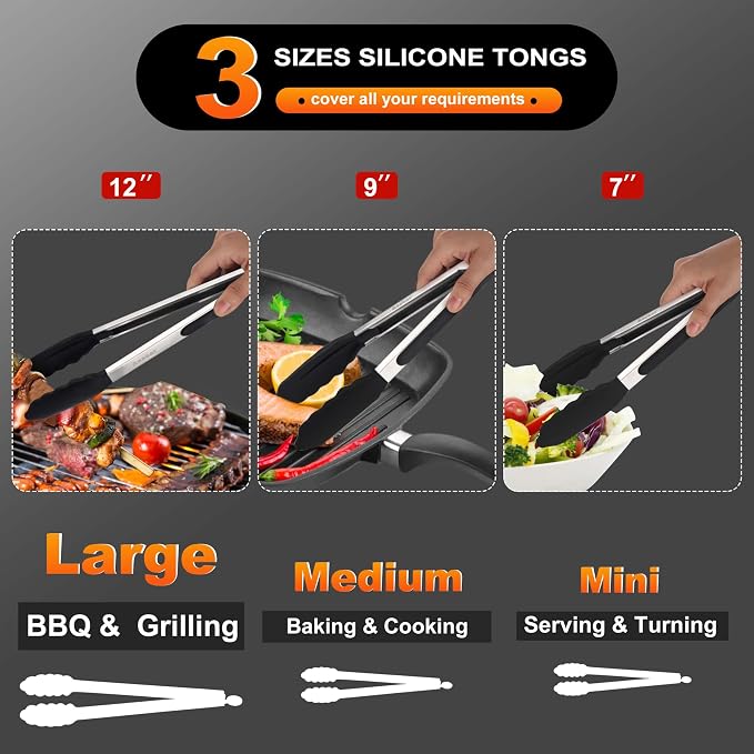 Anaeat Non-Stick Silicone Locking Tong Set of 3 - Image 6