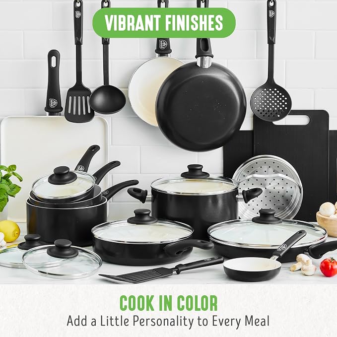 GreenLife Soft Grip Healthy Ceramic Nonstick 23 Piece Kitchen Cookware Pots and - Image 8