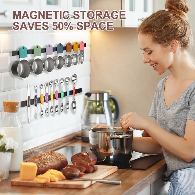 16-Piece Stainless Steel Measuring Cups and Spoons Set, Strong Magnetic Nesting - Image 3
