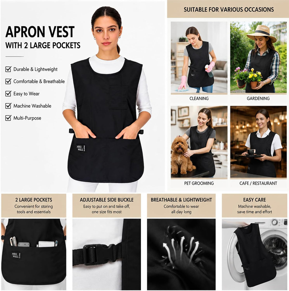 Waterproof Unisex Cobbler Apron with 4 Pockets Vest Style Ultralight