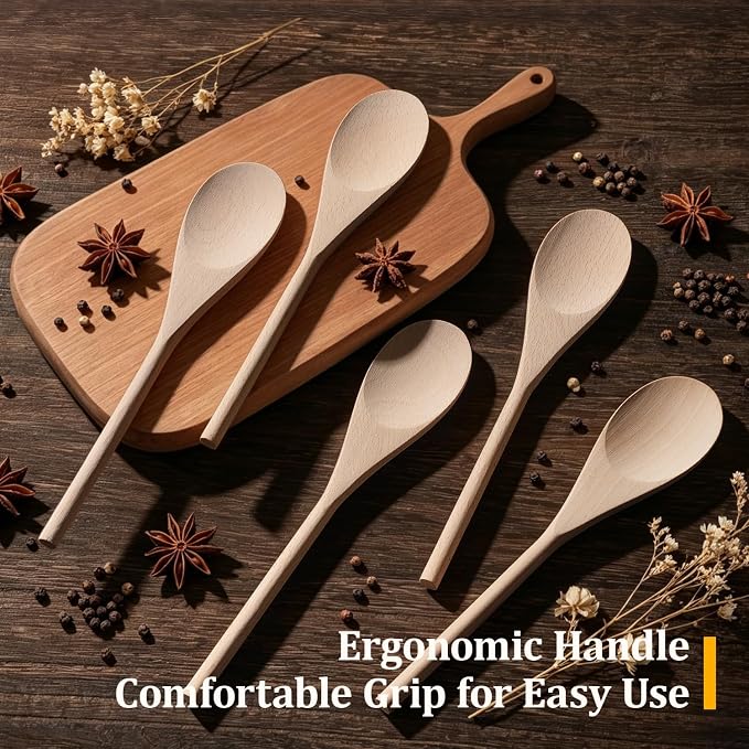 Wooden Spoons for Cooking, MORGLES 10-Inch Serving Spoons for Stirring Mixing - Image 7