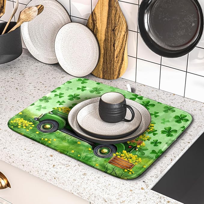 Holiday Truck Drying Dish Mat Green Lovely Clovers Decoration Cloth Dish Drain - Image 5