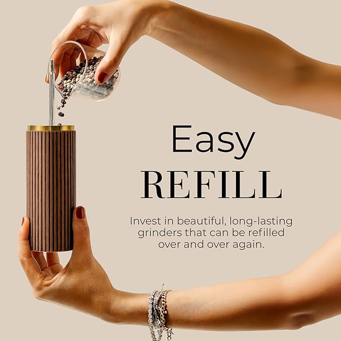 Wooden Salt and Pepper Grinder Set – Refillable Manual Salt and Pepper Mills - Image 6