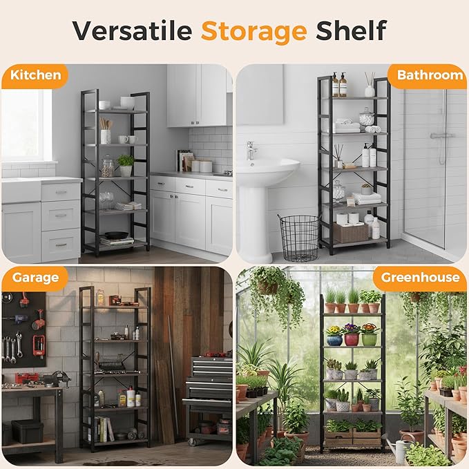 DUMOS 5-Tier Bookshelf, Modern Tall Bookcase, Open Storage Display Shelf - Image 5