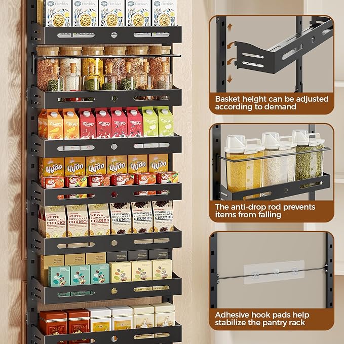 8-Tier Over The Door Pantry Organizer, Large 2 IN 1 Wall Mount or Hanging Spice - Image 5
