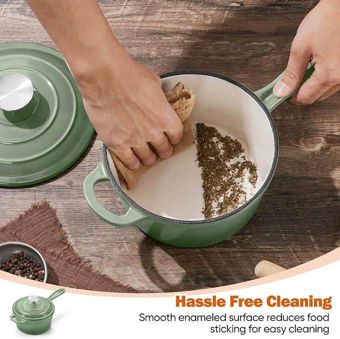 Homikit 2 Quart Saucepan with Lid, Enameled Cast Iron Small Sauce Pan Cooking - Image 7
