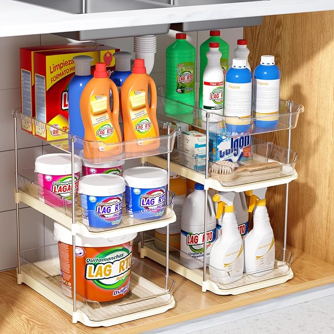 Delamu 2 Pack 3-Tier Bathroom Under Sink Organizers and Storage, Pull Out Clear - Image 8