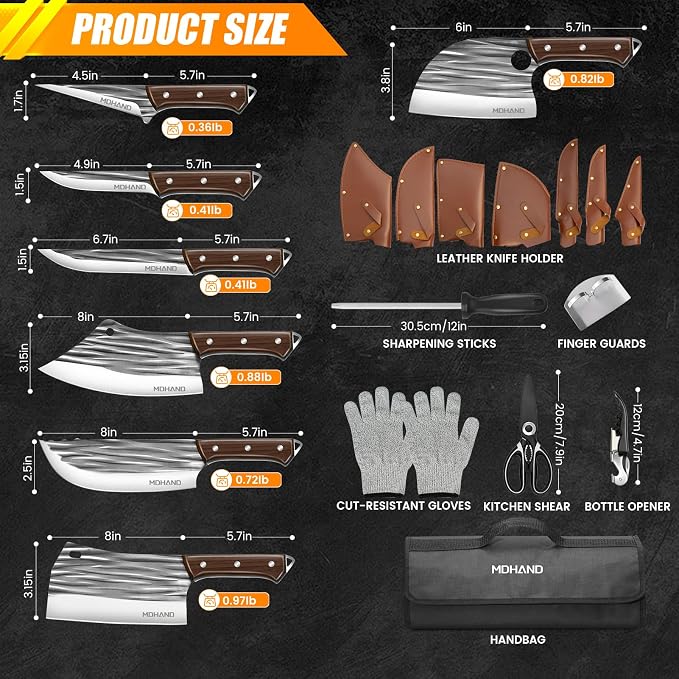 MDHAND Butcher Knife Set, Heavy Duty Meat Cleaver Knives, Boning Knife - Image 4