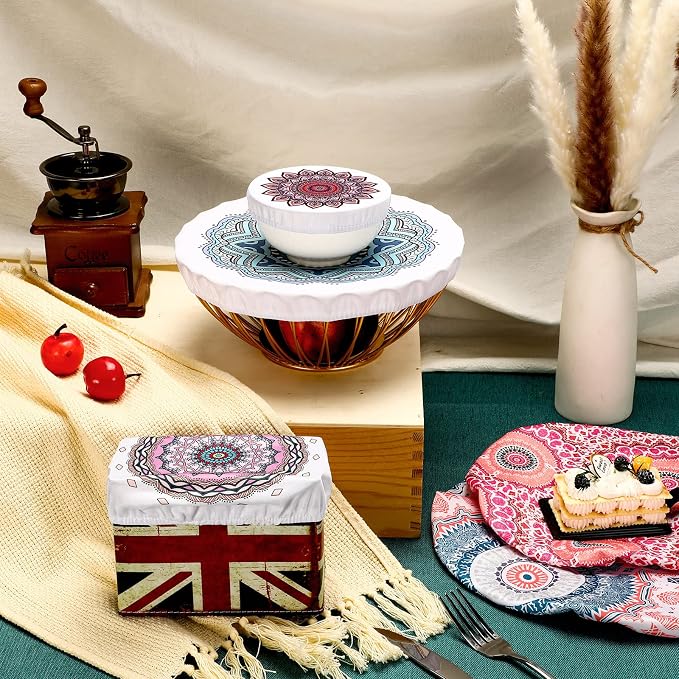 Patelai 10 Pcs Bowl Covers Reusable in 5 Size Stretch Cloth Fabric Elastic Food - Image 6