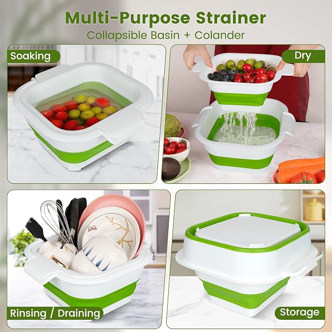 Collapsible Colander Set with Strainer Bowl, 2 in 1 Fruit Washing Basket with - Image 3
